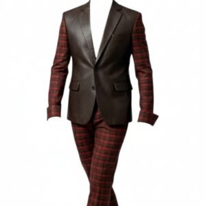 Men’s Designer Plaid Suit with Leather-Style Blazer (Mannequin Look)