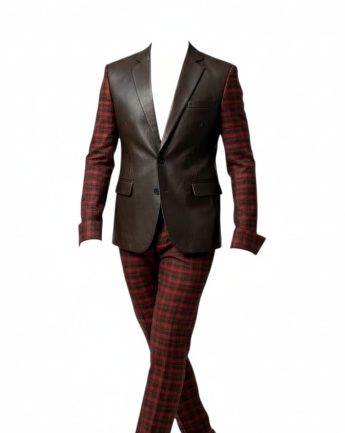 Men’s Designer Plaid Suit with Leather-Style Blazer (Mannequin Look)