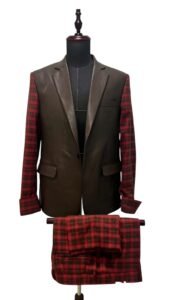 Luxury Two-Tone Suit Set with Plaid Sleeves (Mannequin Display)
