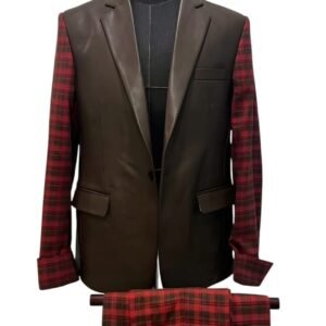 Luxury Two-Tone Suit Set with Plaid Sleeves (Mannequin Display)