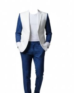 Men’s White & Navy Polka Dot Slim-Fit Suit Set