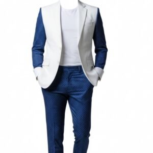 Men’s White & Navy Polka Dot Slim-Fit Suit Set