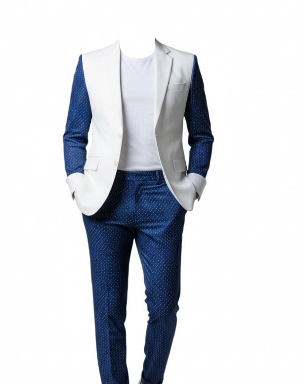 Men’s White & Navy Polka Dot Slim-Fit Suit Set