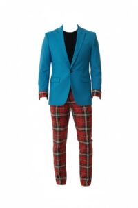 Men’s Teal Blazer & Red Plaid Trouser Fashion Suit