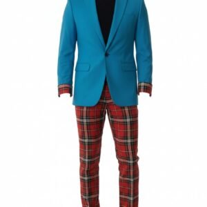 Men’s Teal Blazer & Red Plaid Trouser Fashion Suit