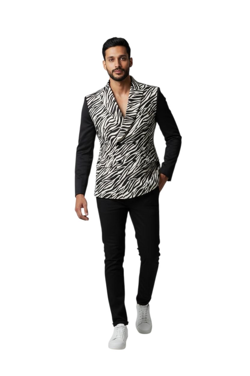 Men’s Satin Zebra Print Short Sleeve Statement Set