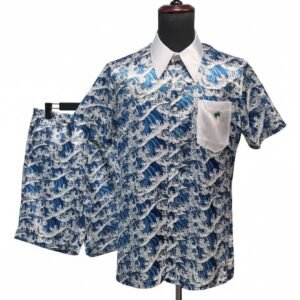 Men’s Satin Printed Short Sleeve Shirt & Shorts Set